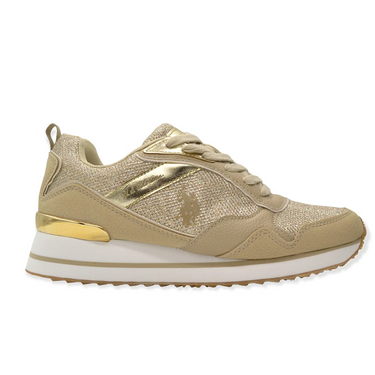 Beige Metallic Insert Sneakers for Women